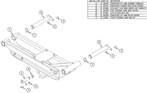 011263 CantileverLift Arm w/Pins & Keepers
