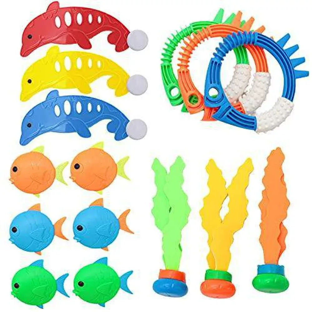 15 pcs Swimming Pool Toys Diving Toys Kit, Diving Fish Rings Sinkers Dive Seaweed Fish Dolphin for Swimming Training, Summer Water Toys Swim Toys Diving Game (1 Set)