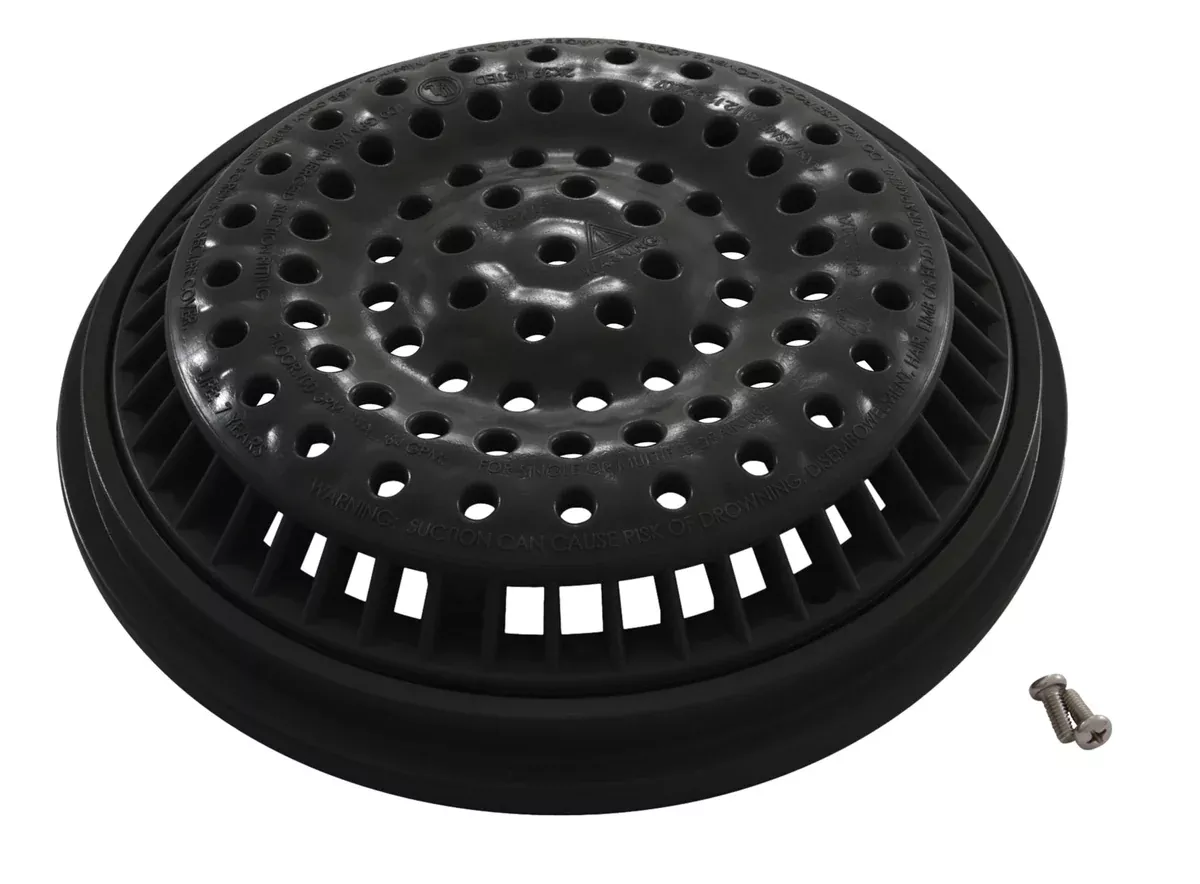 Waterway 640-2311 V 8" Round Anti Vortex Main Drain Grate w/Collar- Bl