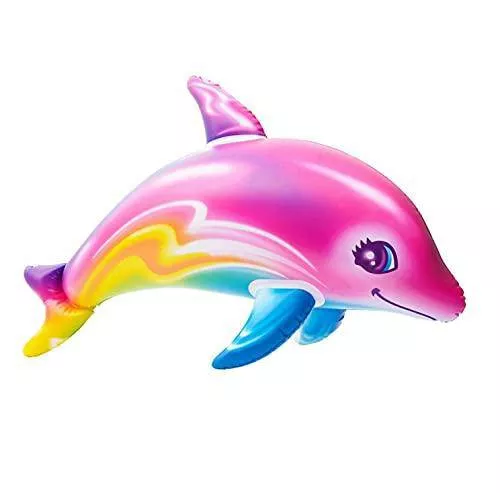 Zugar Land Large 36" Pink Rainbow Colorful Dolphin Inflatable Pool Toy (Pack of 1) Infate Beach Poolside Aquatic Themed Decor Birthday Party Decoration